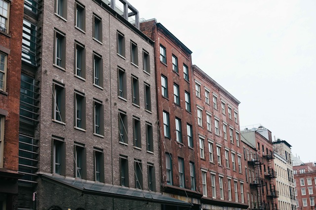 Historic Front Street South Street Seaport brick buildings New York City Lower Manhattan 